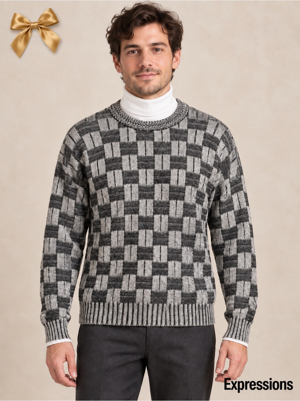Expressions Vintage Italian Wool Blend Geometric Sweater Men’s M